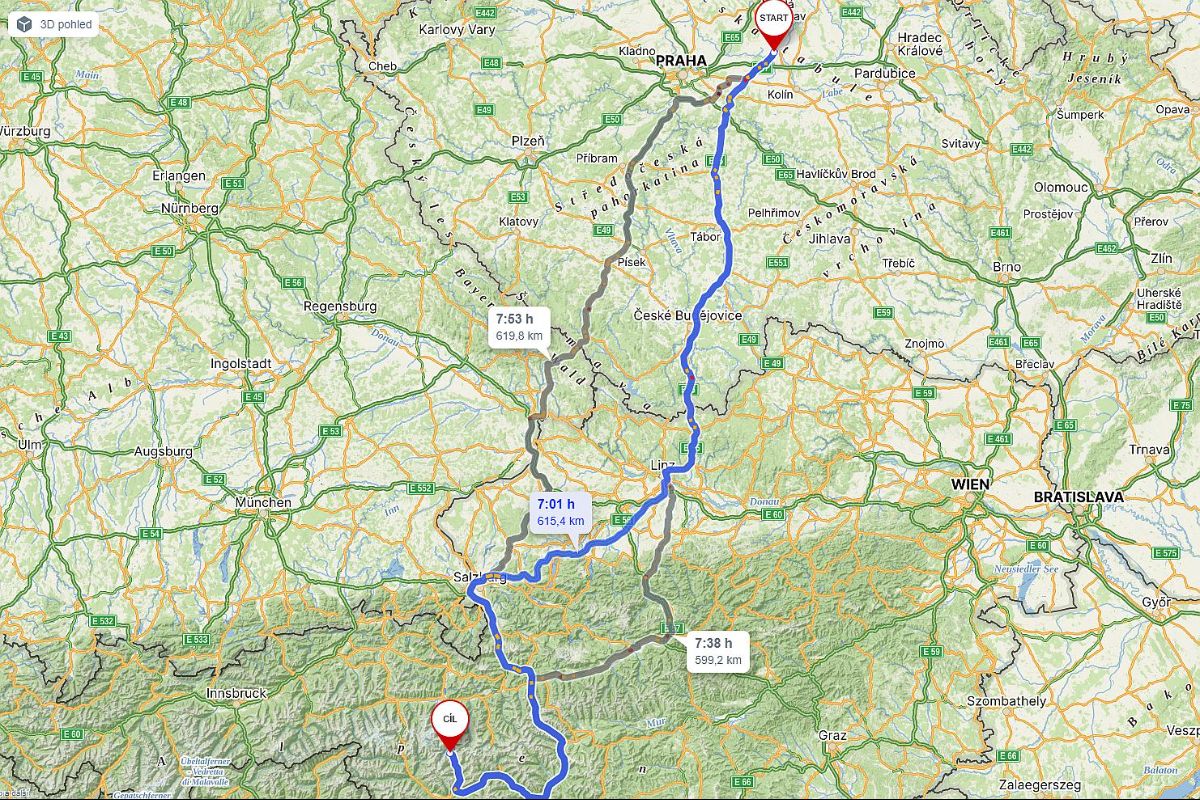 Trasa cesty do obce Heiligenblut